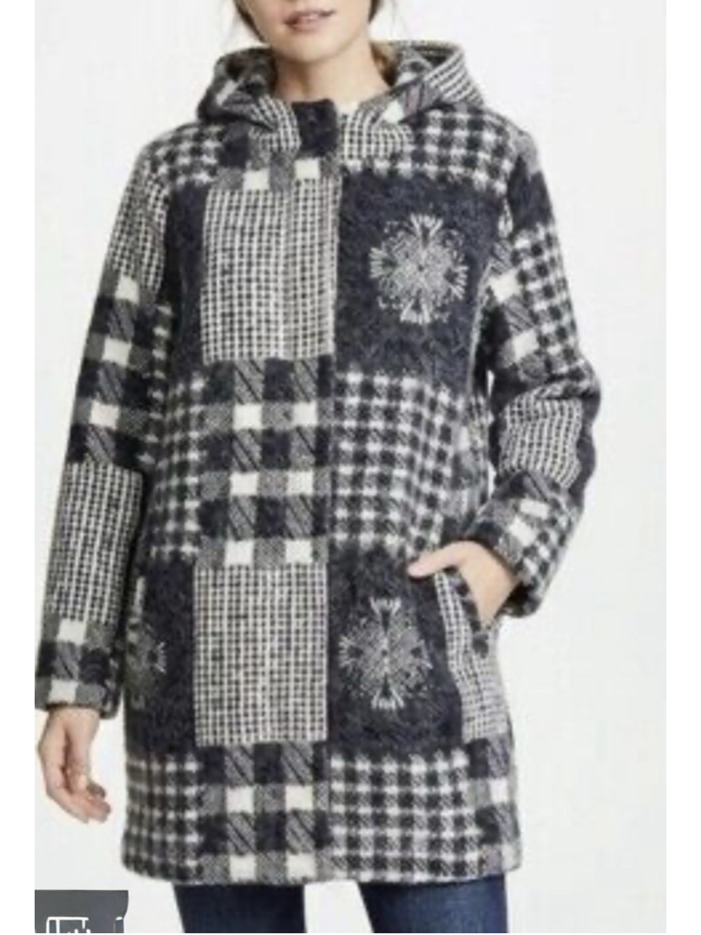 Alberto Malaki Women’s Patchwork Hooded Wool Blend Coat